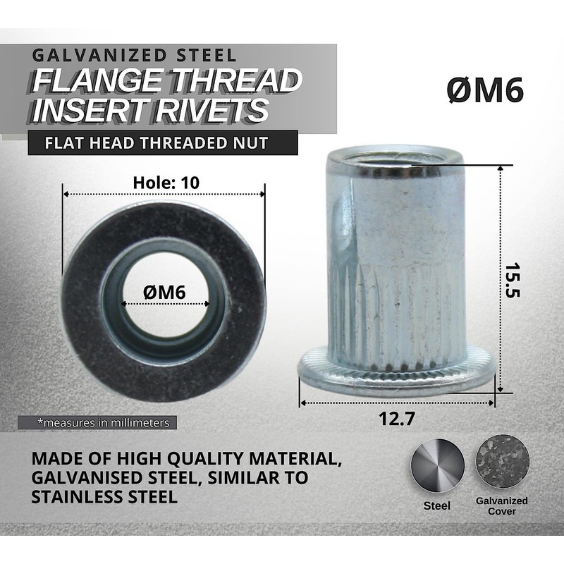 DOJA Industrial M6 Thread Rivets Blind Rivet Nut Pack of