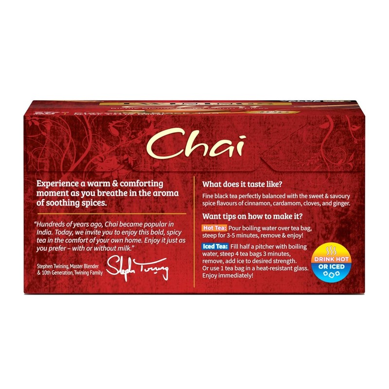 Twinings Chai Black Tea Individually Wrapped Bags, Sweet, Savoury Spices,