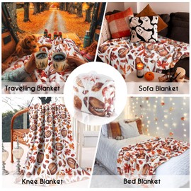 Yiyhuxf Fall Thanksgiving Blankets,Football with Maple Leaves Farmhouse Blanket Throw,Thanksgiving Fall Flannel Fleece Throw Blanket for Home Living Room Couch Bed Chair or Dorm Decor 60"x50"
