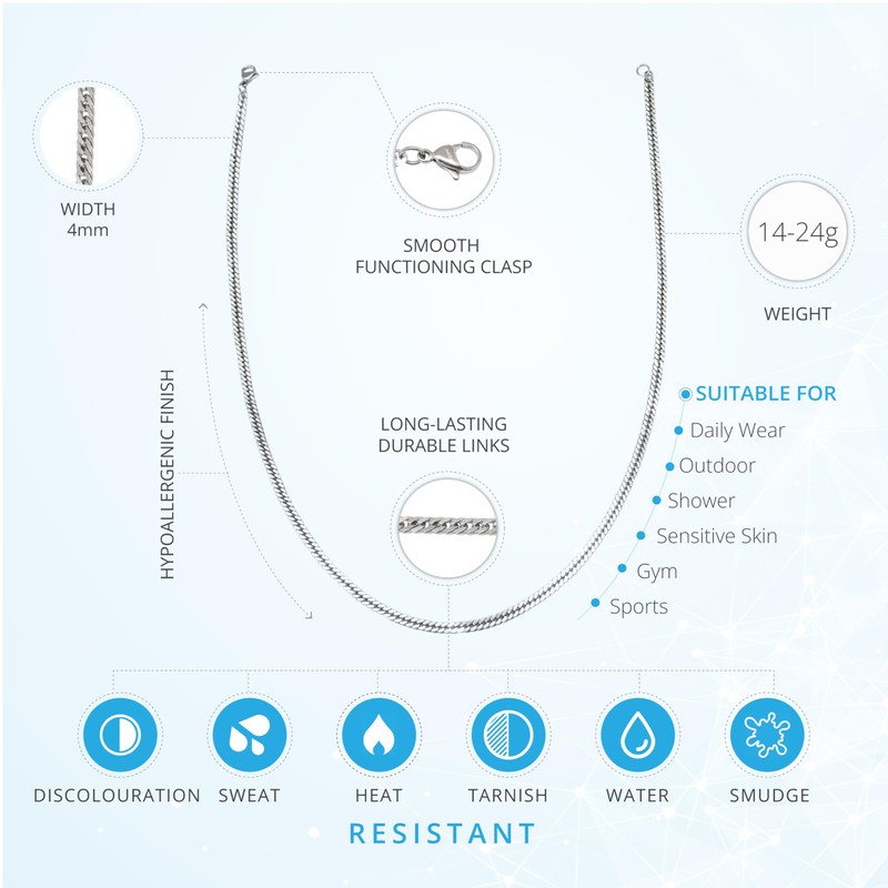 Silvadore 4mm CUBAN SNAKE Silver Chain Necklace for Men Women