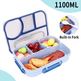 DOINEUFL Children's Lunch Box with Compartments, 1100 ml Bento Box, Leak-proof Lunch Box Children with Cutlery, BPA-Free, Lunch Box with Compartments for School and On the Go