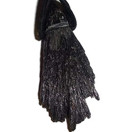( Sublime Gifts ) Raw Black Kyanite fan blade Rough Natural Crystal Healing Gemstone Wrapped Pendant with Soft Cord 22" Necklace
