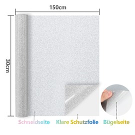 NANAPLUMS Glitter Plotter Film Textile - Heat Transfer Vinyl Transfer Film Plotter Flex Film for Textiles Transfer Film for Iron-On DIY T-Shirt, Fabrics (Silver Grey)