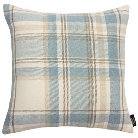 McAlister Textiles Set of 2 Heritage Duck Egg Blue Tartan Check Cushion Covers Square Throw Pillows for Bed or Sofa 43x43 Cm - 17x17 Inches