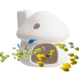 YXQ Aquarium Decorations Ceramic Mushroom House for Fish Tank Landscape to Small Shrimp/Goldfishes Hiding Rest and Breed (White)