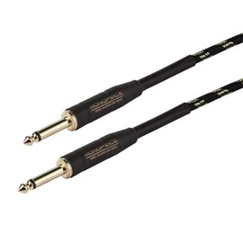 Monoprice Braided Cloth 1/4 Inch (TS) Male 20AWG Instrument Cable Cord - 10 Feet- Black (Gold Plated)