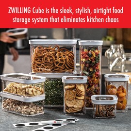 ZWILLING Fresh & Save CUBE Storage Organizer, 2M, 2-qt, Pantry Organizers and Storage, Plastic, BPA-Free Airtight Dry Food Storage Container for Oats, 16-ounce Box of Dry Pasta, Medium Tall, Clear