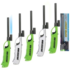 Elite Brands USA Windproof Jet Flame Long Neck Flash Light Multi Purpose Lighters, Ideal for Camping Hiking Fireplace BBQ Grilling Outdoor, Utility Lighters, Value Pack of 5