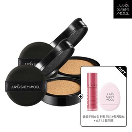 Jung Saem Mool 에센셜 스킨 누더 롱웨어 쿠션 리필 2개 + 글로우래스팅 틴트 미니 + 스키니탭 퍼프핑크) Essential Skin Nuder Longwear Cushion Refill 2 pcs + Glowlasting Tint Mini + Skinny Tap Puff Pink