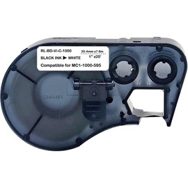SIKOT - Cinta de etiquetas compatible con cartucho MC1-1000-595-WT-BK con cinta, cinta de etiquetas de vinilo de alta adhesión, película de vinilo negro sobre blanco, compatible con impresoras de