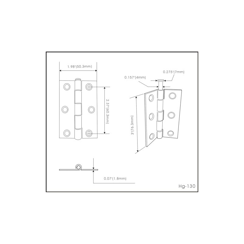 QCAA Narrow Butt Utility Hinge, Thicker, Swaged with Removable Loose