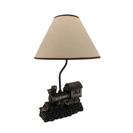 Zeckos Light in The Tunnel Vintage Steam Engine Train Table Lamp with Shade - Rustic Railroad Locomotive Nightstand Light with Bronze Finish -19 Inches High