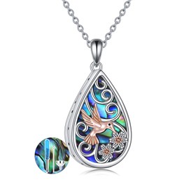 POPLYKE Teardrop Hummingbird Urn Necklaces for Ashes 925 Sterling Silver Abalone Shell Hummingbird Cremation Jewelry for Ashes Memory Jewelry for Women Men