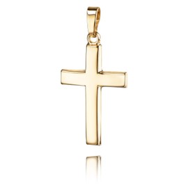 JEVELION Pendant Cross 585 Gold Cross 14 Carat for Women, Men and Children, Cross Pendant in Domed Shape + Jewellery Case, Yellow Gold