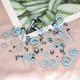 Qmcandy - Kit de estiramiento de orejas, 18 piezas/27 piezas de 14 g-00 g, tapones cónicos acrílicos en espiral con kit de perforación de línea dorada, Acrílico, circonita cúbica