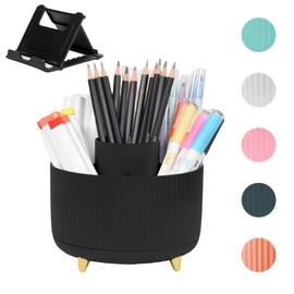 Marte Vanci Rotating Pen Holder for Desk, 360° Rotating Pen holder Desk Organizer with 5 Compartments, Desktop Stationary Storage, Spinning desk organizer for Office, School, Home (Black)