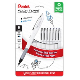 Pentel Floatune Rollerball Pen, (1.0mm), Bold Point, Black/Blue Ink, Pack of 8 (BY110PF8AC)