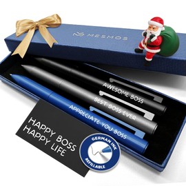 MESMOS 3pk Fancy Pens for Men, German Made Ballpoint Ink 1mm Medium Tip, Best Boss Gifts for Men, Boss Day Male Birthday Gift for Him