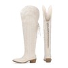 Krypthixor White Thigh High Cowboy Boots With Lace Up Over