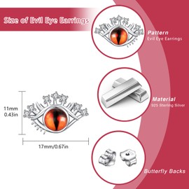 Evil Eye Earrings 925 Sterling Silver Boho Evil Eye Women's Stud Earrings with Zircon Jewellery Gift for Girls, Sterling Silver