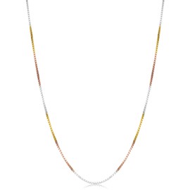 Kooljewelry Tricolor Gold Over Sterling Silver Venetian Box Chain Necklace (0.8mm, 16 inch)