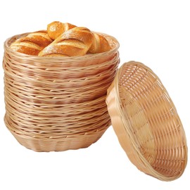 12Pcs Plastic Oval Baskets,Wicker Woven Fruit Basket Rattan Food Storage Baskets Bulk, Bread Baskets for Serving,Lightweight Snack Storage Bins,Stackable Empty Baskets for Kitchens,Christmas Gifts