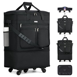 MILADA Travel Luggage Bag Suitcases with Wheels Expandable Foldable Travel Bag Collapsible Rolling Duffle Bag Large Suitcase for Men Women without Telescoping Handle, Black