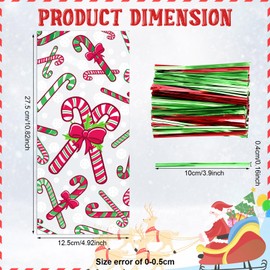Zhanmai 150 Pieces Christmas Candy Cane Cellophane Bags Clear Christmas Cellophane Treat Bags Candy Buffet Bags Candy Bags Cookie Bags Gift Bags with Twist for Xmas Holiday Party Favor Supplies