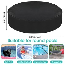 Round Pool Cover for Dog Pool, 160 x 30 cm, Waterproof UV Protection, Children's Pool, Paddling Pool Cover, Foldable Waterproof Dog Pool Cover for Dog Pool, Dog Paddling Pool, Black