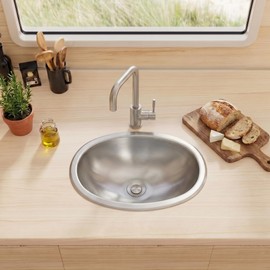 LQS Oval RV Bathroom Sink, 16.73" x 11.81" Stainless Steel Small Oval Kitchen Sink, 5.12" Depth, Undermount/Top Mount RV Kitchen Bar Sink with Sink Drain Assembly