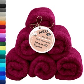 Lashuma Washcloths 30 x 30 cm for Girls and Boys, London Set of 6 Cotton Face Cloths Cherry Red