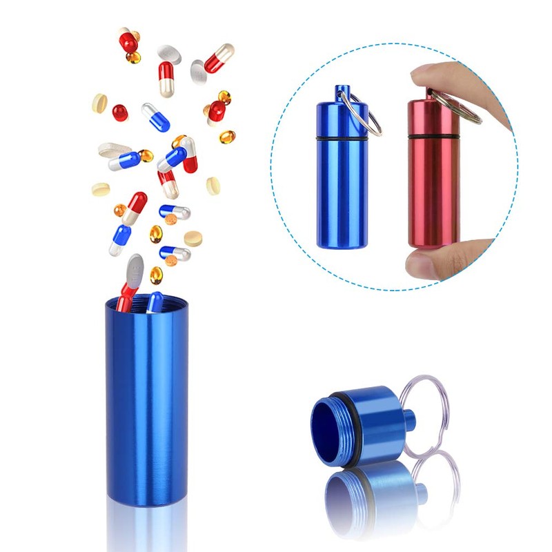 OOTSR Portable Pill Case (2.6"x0.7") with D-Ring Carabiner Waterproof Aluminum