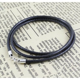 Unbranded 2mm Black Leather Cord Necklace Sterling Silver Ring Clasp 16" 400mm Chain