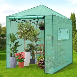 PexFix 8'x 8' Portable Walk-in Greenhouse for Outdoor & Indoor, Easy to Assemble Pop up Grow Greenhouses with Sturdy PE Cover and Roll-Up Windows & Door for Flowers, Fruits, Herbs Growing