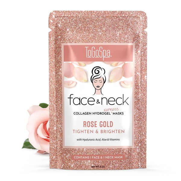 ToGoSpa FACE & NECK | Preimum Clean Collagen Gel Mask with Hyaluronic Acid, Aloe Vera, Vitamins C & E (Rose Gold)