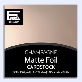 CHAMPAGNE Matte Foil Cardstock - 12x12 Foil Cardstock - Encore Paper | 15 Pack | 92 lb Weight (250 gsm) | Light Rose Gold Matte Finish | Acid & Lignin Free