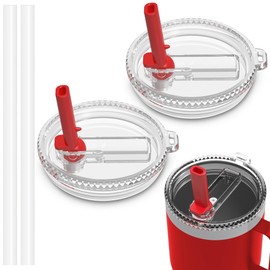 BNBOWWEL 30 oz Tumbler Flip Straw Lid Replacement Fit for YETI 30/32 oz Tumbler, 30 oz Stackable cup and 26/35/42 oz Straw Mug, Fits Yeti lids, BPA free, Red 2 Pack