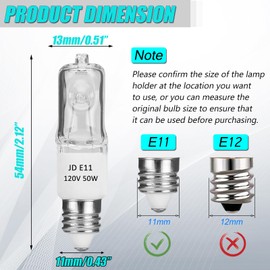 CATO-WDJ JDE11 120v 50w, E11 Bulb, T4 E11 Mini Candelabra Base, 2700K Warm White Dimmable Halogen Bulb for Ceiling Fan Light, Chandeliers, Cabinet Lighting, Table Lamps(2 Pack)