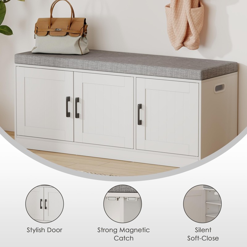 Suuiwau 3-Tier Shoe Storage Bench with Adjustable Shelf, Large Capacity