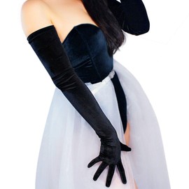 DooWay Super Long Black Velvet Gloves Women TOUCHSCREEN 28" Stretchy Warm Vintage Formal Evening Opera Gloves