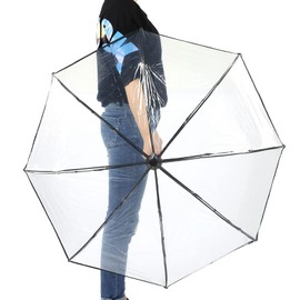 Tyenaza Transparent Umbrella, Transparent Durable Folding Umbrellas, Triple Folded, Fashionable for Travel Business, for Daily Use (Rim Black)