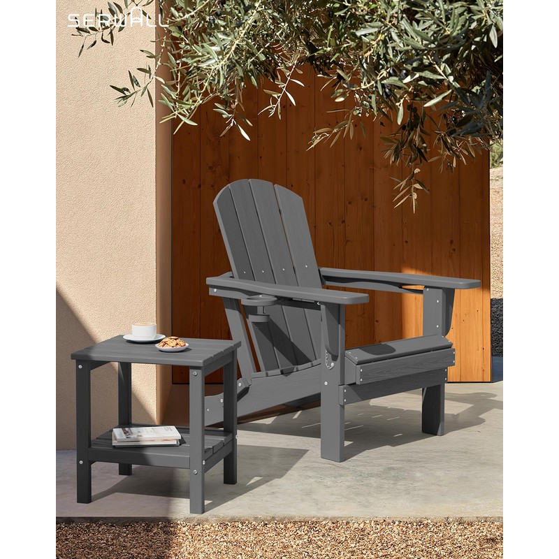 SERWALL 2-Tier HDPE Outdoor Side Tables Set of 2, Weatherproof