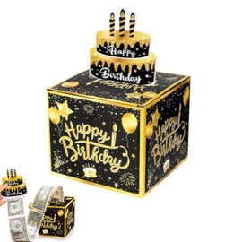 JJiaoLinin Happy Birthday Gift Money Box for Pull Cash,Funny Pull Cash from Money Case for Women Men Surprise Novelty Money Gift Ideas Black Gold Birthday Boxes for Gifts for Wife Girlfriend Mother