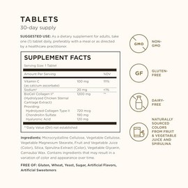 Solgar Complejo de Colágeno y Ácido Hialurónico, 30 Tabletas - Colágeno Hidrolizado Tipo 2 - Ayuda con las líneas finas y arrugas - Aumenta el colágen