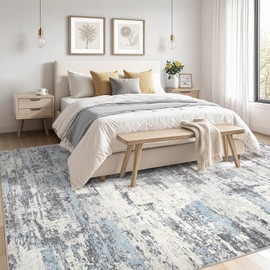 Area Rugs for Living Room: 5x8 Abstract Washable Rug Modern Neutral Large Soft Stain Resistant Non-Slip Backing Machine Table for Bedroom Dining Room Indoor Home Office Carpet - Blue Grey