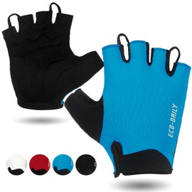 Eco-daily Cycling Gloves, Half Finger Men Women, Summer Bicycle Gloves, Short with Padded, Breathable Cycling Gloves for Mountain Bike and Road Bike (L, Blue