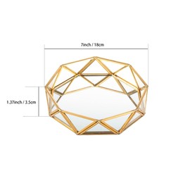 Feyarl ガラストレイ ミラートレー 置くトレイ小物収納 香水 ディスプレイ ゴールド (18cm)