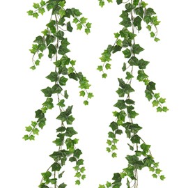 RECUTMS 2Pcs Fake Vines 74.8inch Artificial Ivy Garland Hanging Plants with Silk Leaves Greenery Decoration for Indoor Outdoor Wedding Home Kitchen Garden Office (Green)