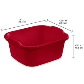 SteriIite Dish Pans for Kitchen Sink, Plastic Tub Dishpan Wash Basin and Foot Bath for Soaking Feet, Wash Bucket for Washing and Storage Cleaning Supplies - 12 Quarts - Heavy Duty - (Red)