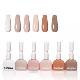 CAMILA ¿ 15ml Gel Nail Polish 6pcs Set ， White Curry Color Long-Lasting Semi-Curing Soak Off LED UV Gel Nude Gray Brown Non-Toxic & Quick Dry Formula for Home Manicure Gifts For Girls (Khaki, L)